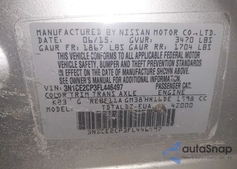 2015 Nissan Versa Note Sv from USA, damaged, VIN 3N1CE2CP3FL446497